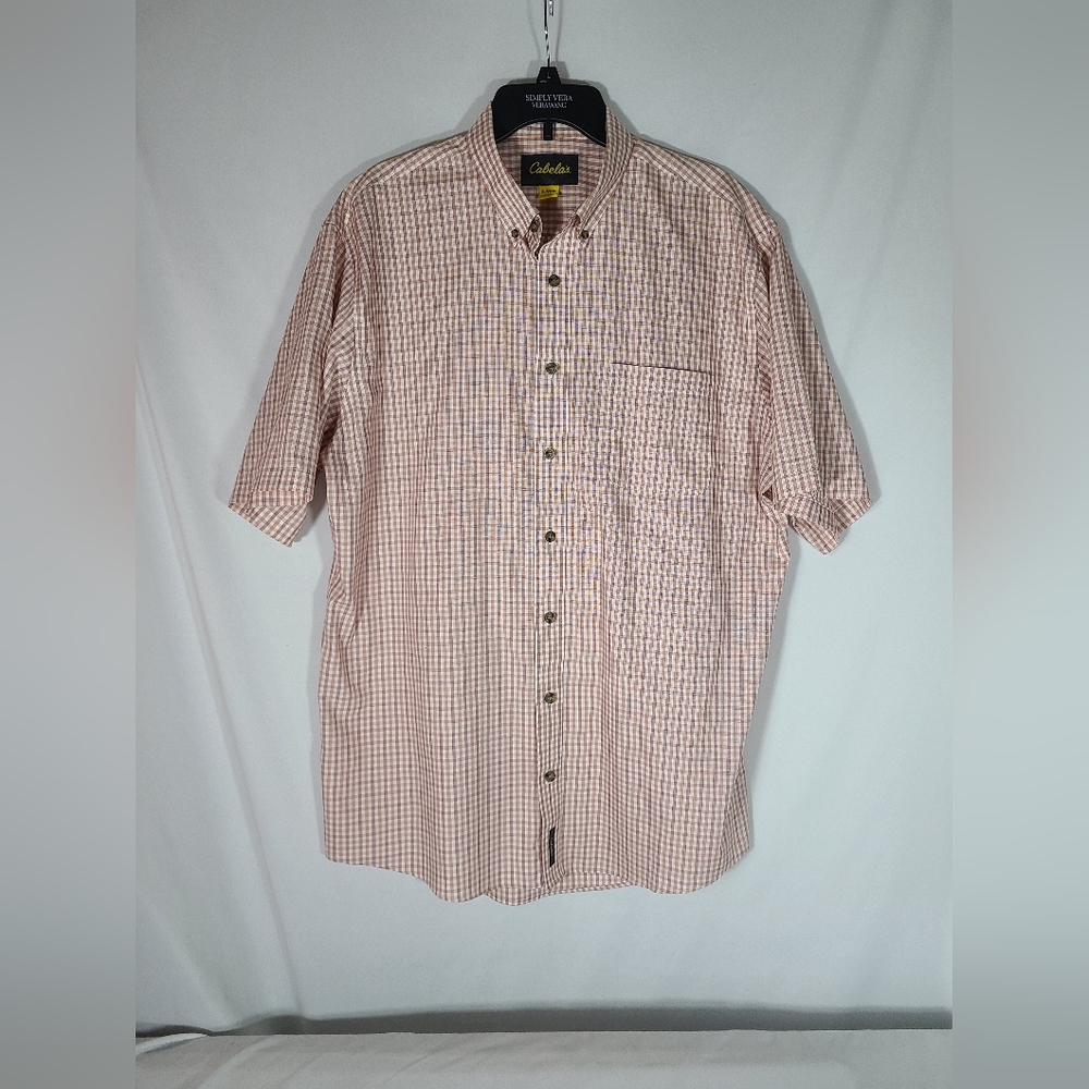 Cabela's Outfitter Series Short Sleeve Red Shirt Size Mens XLT Plaid Cotton